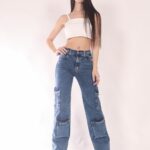 Jean Wide leg cargo elastizado confort azul nevado