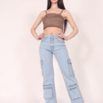 Jean wide leg cargo elastizado ruedo normal