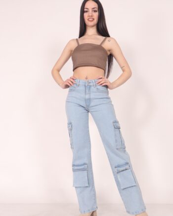 Jean wide leg cargo elastizado ruedo normal