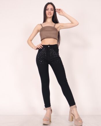 Skinny elastizado con strass black ruedo normal