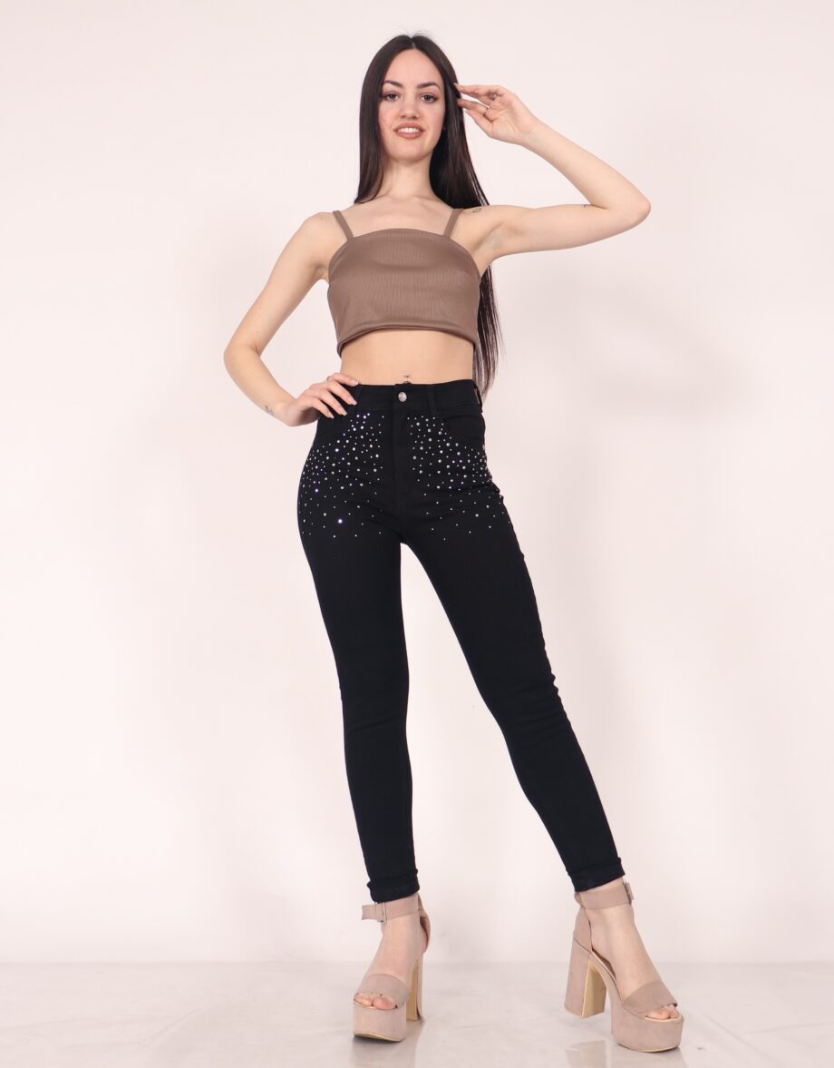 Skinny elastizado con strass black ruedo normal