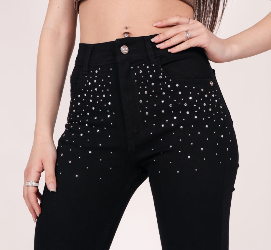 Skinny elastizado con strass black ruedo normal