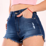 Short azul elastizado ruedo desflecado