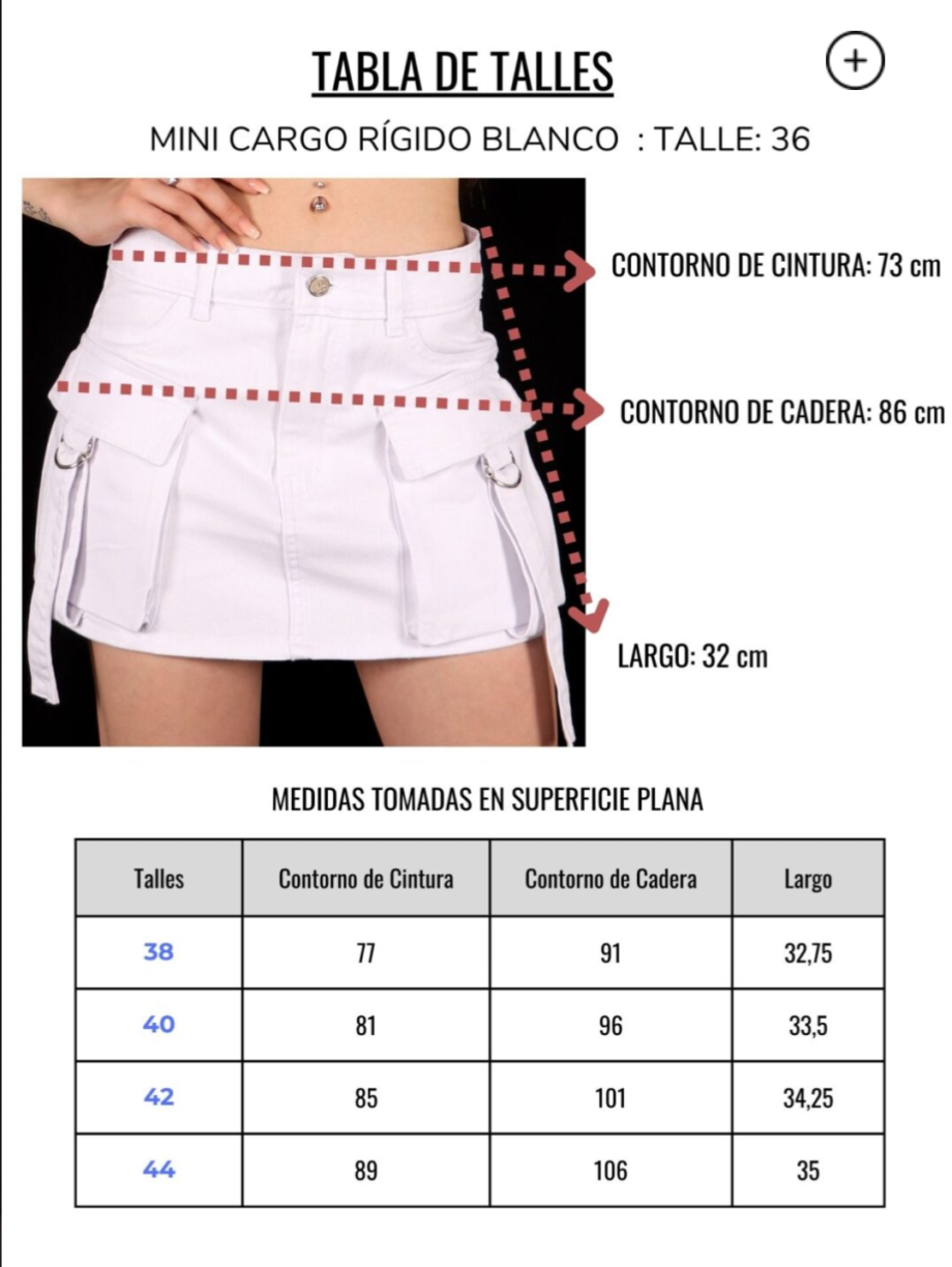 Pollera mini cargo rígida blanca con tiras ruedo normal