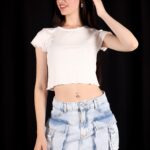 Pollera mini cargo celeste nevado con tiras