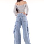 Wide leg cargo nevado con tiras ruedo normal