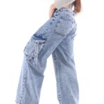 Wide leg cargo nevado con tiras ruedo normal