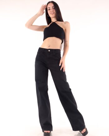 Wide leg elastizado black ruedo normal