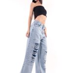 Wide leg rigido nevado con rotura ruedo normal