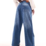 Wide leg rigido azul con rotura ruedo normal