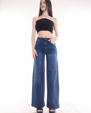 Wide leg elastizado azul ruedo normal