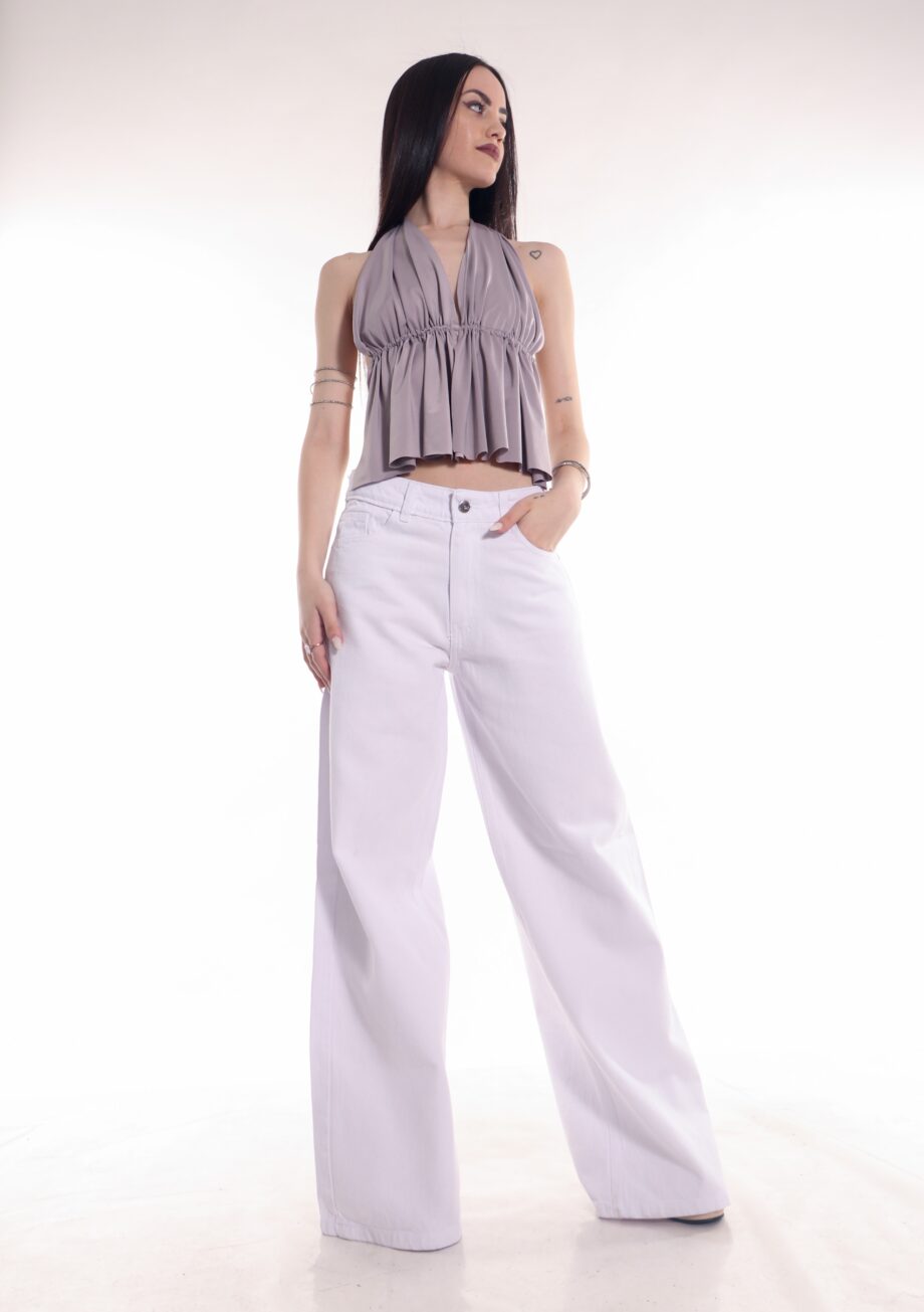 Wide Leg rigido blanco ruedo normal