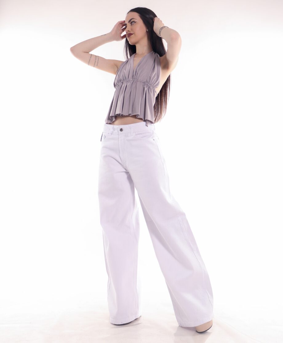 Wide Leg rigido blanco ruedo normal