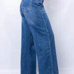 Wide leg cintura ajustable azul piedra