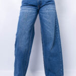 Wide leg cintura ajustable azul piedra