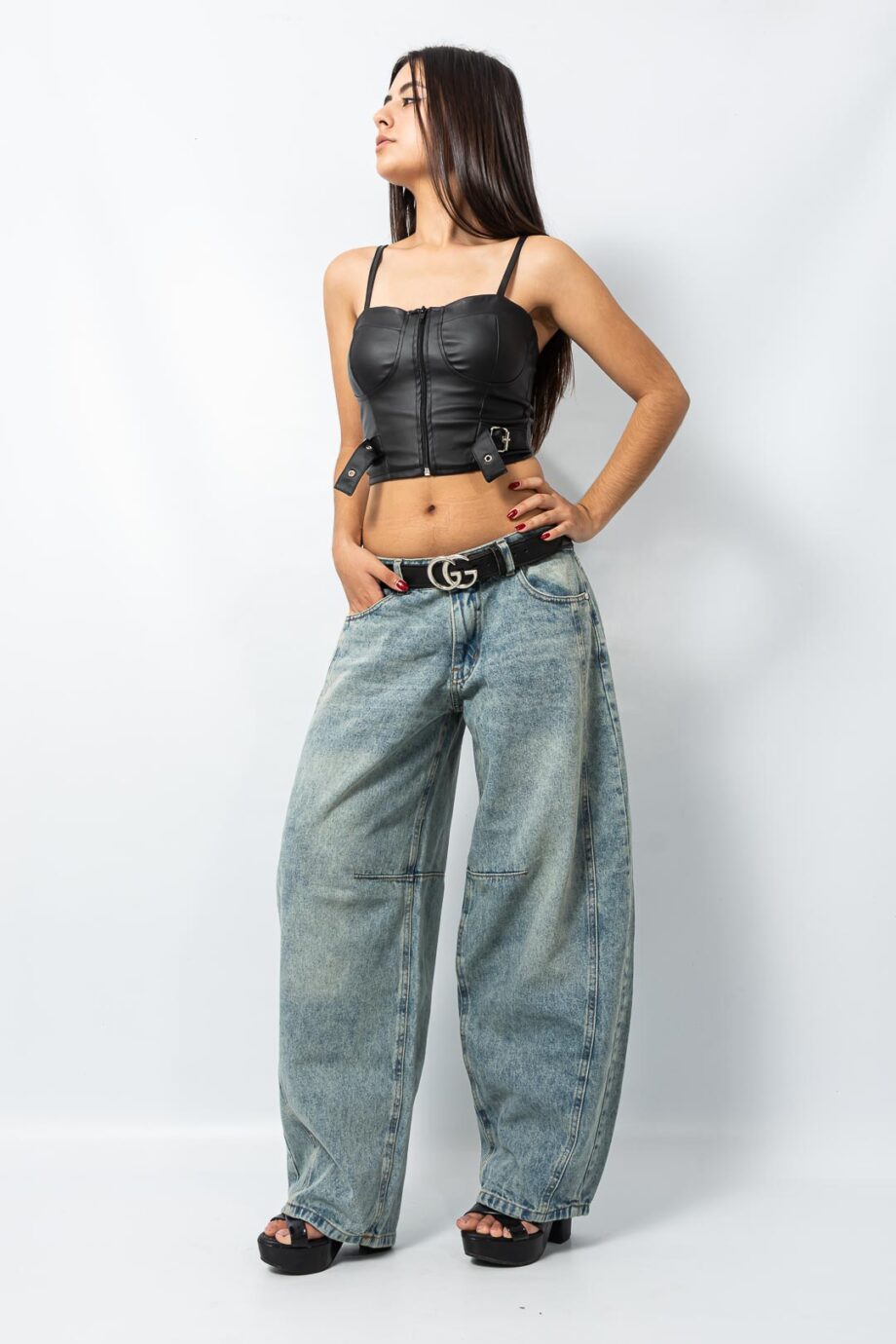 Baggy Barrell jean Tiro Bajo con recortes matizado oxido