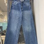 Wide leg cintura ajustable azul piedra
