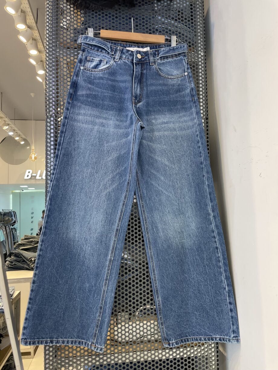 Wide leg cintura ajustable azul piedra