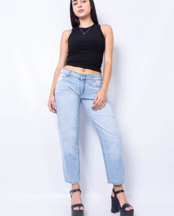 Jean Mom fit rígido celeste