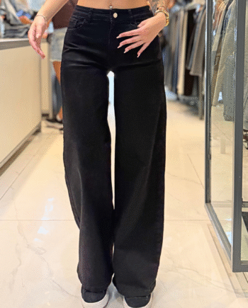Wide Leg Black Elastizado Tiro Medio Ruedo Normal