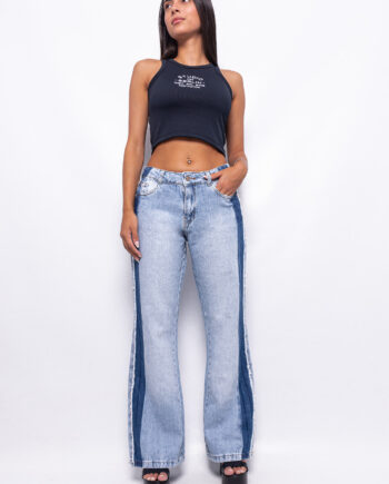 Recto Tiro Medio Celeste Nevado con Franja Azul Ruedo Normal