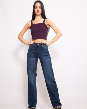 Wide Leg azul Matizado Elastizado Premium Tiro Medio