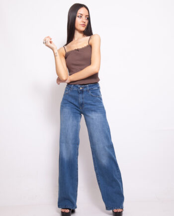 Wide Leg azul localizado Elastizado Premium Tiro Medio