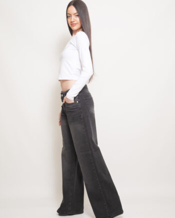 Wide Leg Black Localizado Elastizado PREMIUM Tiro Medio Ruedo Normal