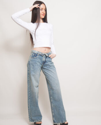 Wide Leg rígido Tiro bajo Arena con Cintura rebatido