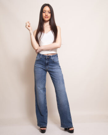 Wide Leg Azul Nevado Localizado Elastizado PREMIUM Tiro Medio