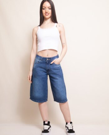 Bermudas rígida Tiro medio Azul ruedo normal
